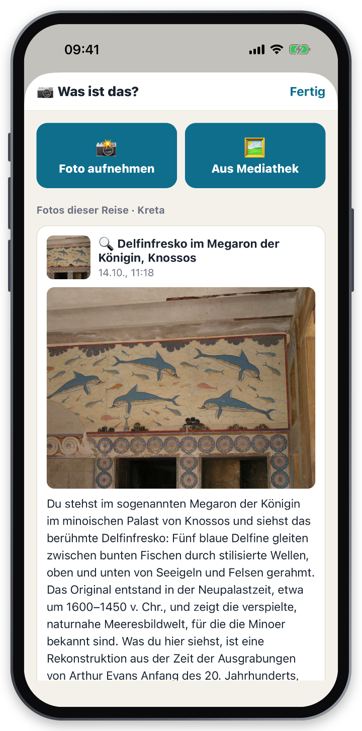 Kamera-Funktion erklärt das Delfinfresko im Palast von Knossos